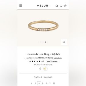 Mejuri Diamonds Line Ring size 6